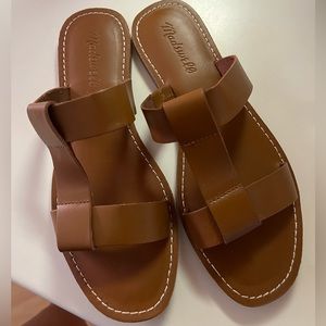Madewell Boardwalk T Strap Leather Slide Sandals size 7 NWOT